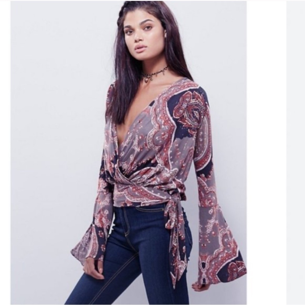 Free People Flare Sleeve Paisley Fiona Top Size M Hippie Festival